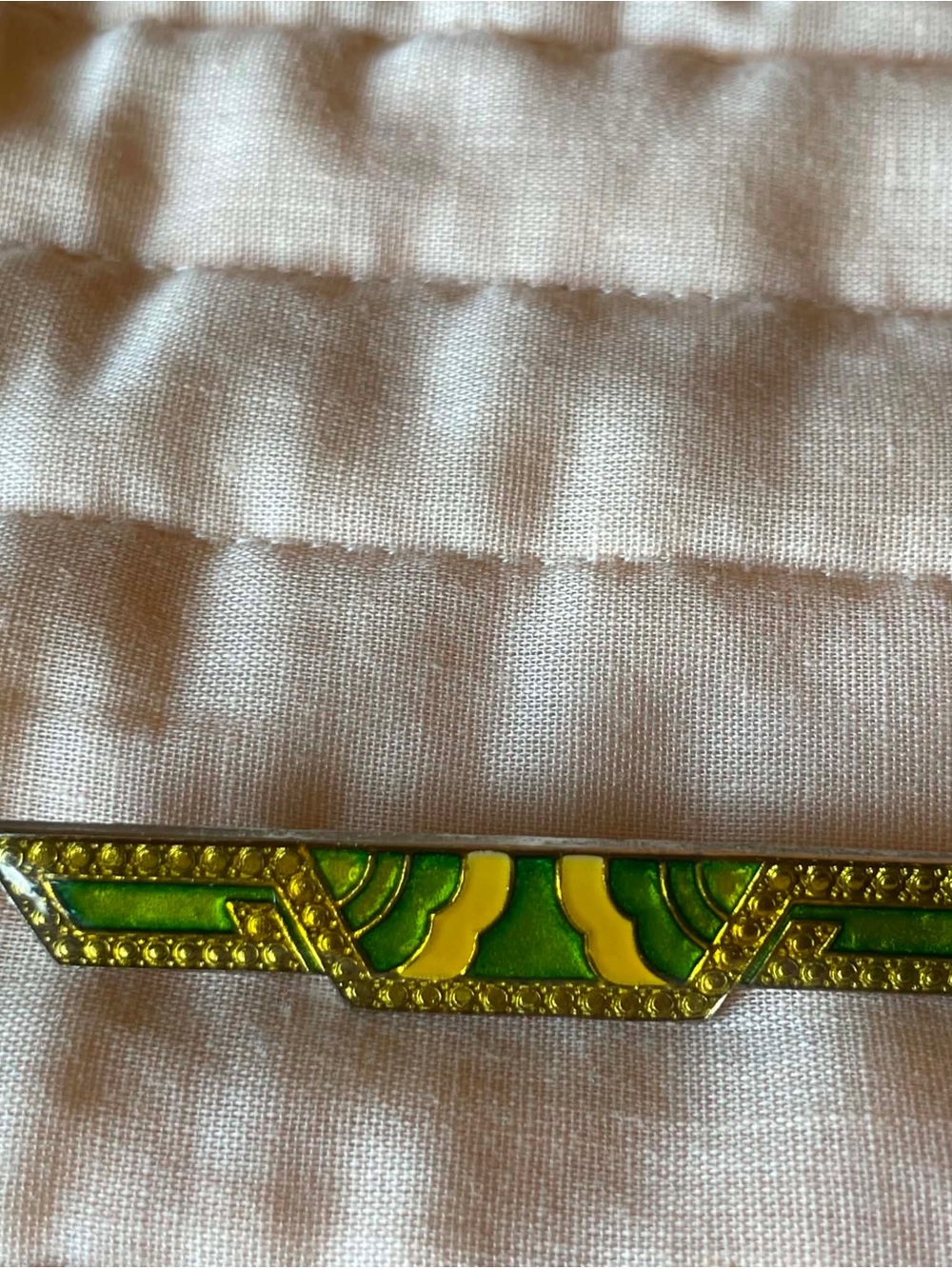 Green and Yellow Enamel Art Deco Style Brooch
